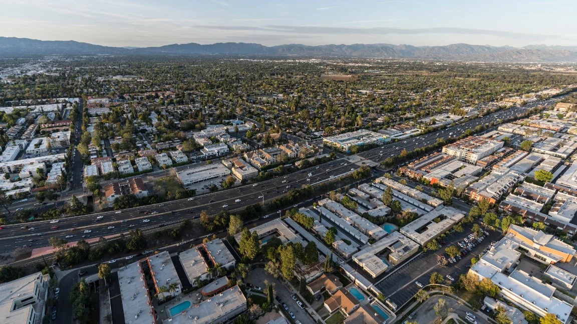 Aerial view of Industrial area of Encino, CA